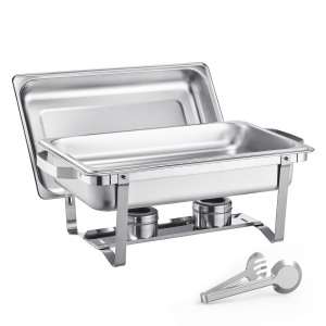 VEVOR 8 Qt 6 Pack Chafing Dish Buffet Set, Stainless Steel Chafer with 6 Full Size Pans, Rectangle Catering Warmer Server with Lid Water Pan Stand Fuel Holder, for Weddings, Silver