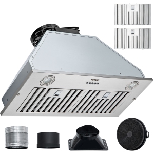 VEVOR 800CFM Insert Range Hood, 3-Speed, 30 Inch Stainless Steel Built-in Kitchen Vent with Push Button Control LED Lights Baffle Filters, Ducted/Ductless Convertible, ETL Listed