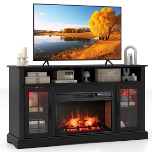 Gymax Fireplace TV Stand w/ Remote Controls & Thermostat Storage Cabinets