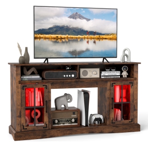 Gymax TV Stand w/LED Lights & Remote Control Storage Cabinets & Adjustable Shelves