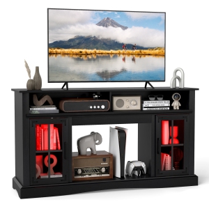 Gymax TV Stand w/LED Lights & Remote Control Storage Cabinets & Adjustable Shelves