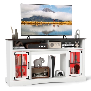 Gymax TV Stand w/LED Lights & Remote Control Storage Cabinets & Adjustable Shelves
