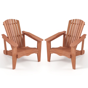 Gymax 2PCS Solid Wood Garden Chair w/ High Backrest Wide Armrests & Contoured Seat