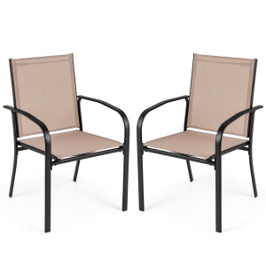 Gymax Outdoor Dining Chairs Set of 2 w/ Breathable Fabric Armrests High Back