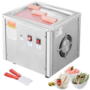 VEVOR 11" x 9.5" Fried Ice Cream Roll Machine, Stir-Fried Ice Cream Pan, Stainless Steel Rolled Ice Cream Maker with Compressor and 2 Scrapers, for Making Ice Cream, Frozen Yogurt