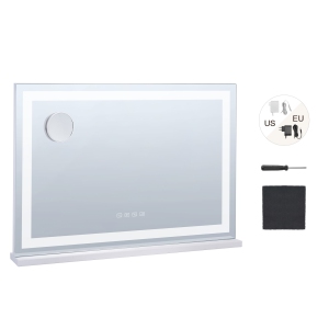 VEVOR 31.5x21.7in Large Vanity Mirror with Lights and Bluetooth Speaker, Three Color Lighting Modes, Lighted Makeup LED Mirror,5X Magnification,USB,Desktop Wall-Mount (White)
