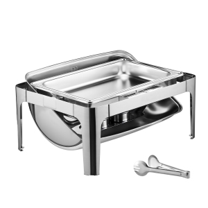 VEVOR 9Qt Roll Top Chafing Dish Buffet Complete Set, Stainless Steel Chafer with Full Size Pan, Rectangle Catering Warmer Server with Lid Water Pan Folding Stand Fuel Holder
