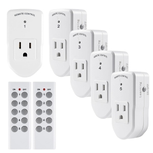 BN-LINK Wireless Remote Control Electrical Outlet Switch for Lights, Fans, Christmas Lights, Small Appliance, Long Range 10A/1200W,2 Remote + 5 Outlet, White