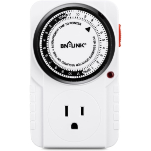 BN-LINK 24 Hour Plug-in Mechanical Timer Grounded for Aquarium, Grow Light, Hydroponics, Indoor Lighting, Home Appliances, 60 Hz, 1875W, 15A, 1/2HP (1 Pack), White
