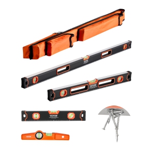 VEVOR 4-Piece Torpedo Level, 48/24/16/10 Inch All Magnetic Levels Set, Fluorescent Light Up Bubble Vials Ruler for 45/90/180 Degree, Aluminum Alloy Magnetic Box Leveler Tool