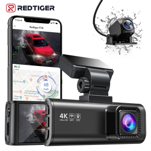 REDTIGER 4K Dash Cam Front and Rear,Built-in WiFi GPS 4K+1080P Dual Dash Camera for Cars,3.18 inch Display Dashcam,170° Wide Angle Dashboard Camera Recorder