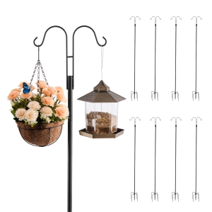 VEVOR 8 Pack 92in Double Shepherds Hooks, Heavy Duty Bird Feeder Pole, 3/4 Inch Thick Garden Hooks for Hanging Hummingbird Feeder, Plant Baskets, Solar Light Lanterns, Wind Chimes