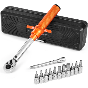VEVOR 72-Tooth Click Torque Wrench Set, 1/4Inch Drive, 20-200lbf-in/2.3-22.6N.m, Dual-direction and Dual Range Scales, ±3% High Precision, with Bit Sockets, Extension Bar, Orange