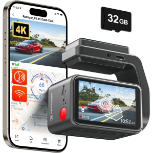 REDTIGER 4K Dash Cam Front,2.2 inch Mini Car Camera,2160P UHD Touch Screen,Voice Control,Included 32GB Card,Night Vision,Built-in GPS,WiFi APP Control,Loop Recording