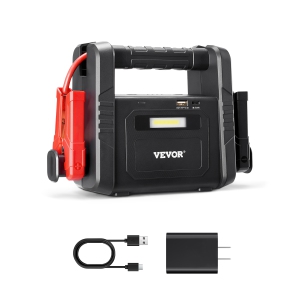 VEVOR 4000A Peak Jump Starter, Car Battery Starter Power Pack, Battery Booster with Air Compressor Jumper Cables LCD Display LED Light, for All Gas/up to 10L Diesel Engines