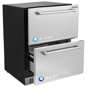 VEVOR 24" Undercounter Refrigerator, 2 Drawer Wine Refrigerator with Different Temperature, 4.87 Cu.ft. Capacity, Waterproof Indoor and Outdoor Under Counter Drawer Fridge for Home