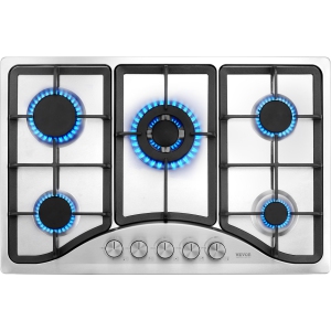 VEVOR 30 inch Gas Cooktop, Max 12250BTU 5 Burners Built-in Stainless Steel Gas Stove Top, LPG/NG Convertible Dual Fuel Natural Gas Hob with Thermocouple Protection for Outdoor