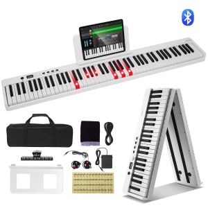 VEVOR 88 Key Folding Keyboard Piano, Bluetooth & MIDI, Portable Electronic Digital Foldable Piano with Sustain Pedal Bag Touch Sensitive Keys Headphones, Rechargeable for Beginners