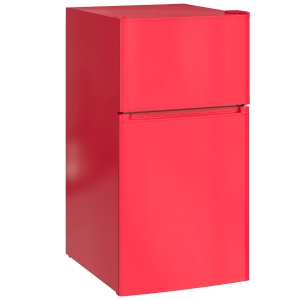 HOMCOM Mini Fridge with Freezer, 3.2 Cu. Ft. Compact Refrigerator with Adjustable Shelves, Mechanical Thermostat, Reversible Double Doors for Bedroom, Kitchen, Apartment, Red