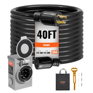 VEVOR 30 Amp Generator Cord and Power Inlet Box Kit, 40 FT, NEMA L14-30P/L14-30R STW 10 AWG Generator Power Extension Cord with Twist Lock Connector, for RV Outdoor, ETL Listed