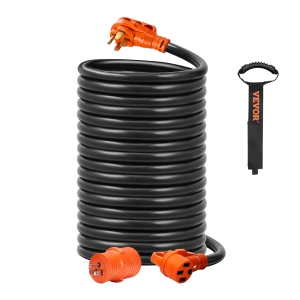 VEVOR 50 ft RV Extension Cord, 50 Amp, Heavy Duty STW RV Power Cord, NEMA 14-50R Female NEMA 14-50P Male Plug, with LED Indicator Handle 15A Adapter, for RVs, trams, ETL Listed