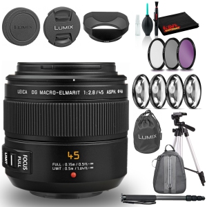 Panasonic Leica DG Macro-Elmarit 45mm f/2.8 ASPH. MEGA O.I.S. Lens With Bag Bundle