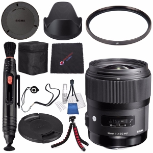 Sigma 35mm f/1.4 DG HSM Art Lens for Nikon DSLR Cameras #340306 + Lens Pen Cleaner + Microfiber Cleaning Cloth + Lens Capkeeper + Flexible Tripod Bundle (International Model No War