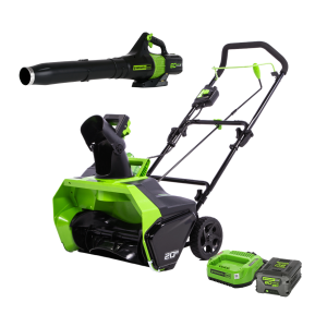 Greenworks 60V 20" Brushless Cordless Snow Blower Thrower Snow Removal Tool & Leaf Blower / Electric Variable Speed Axial Blower Combo Kit, 4.0Ah Battery&Charger Included