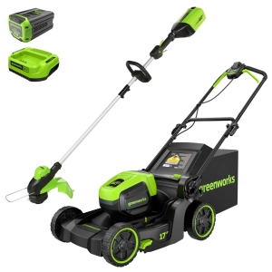 Greenworks 60V 17" Brushless (Push) Mower + 60V 13" String Trimmer, 4.0Ah Battery and 3A Charger Included