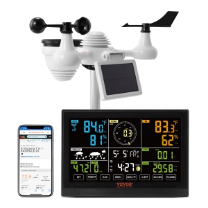 VEVOR 7-in-1 Wi-Fi Weather Station, 7.5 in Color Display, Home Weather Station Indoor Outdoor, with Solar Wireless Outdoor Sensor Alarm Alerts, for Temperature Humidity Wind