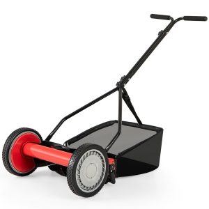 Gymax 14'' Manual Reel Mower w/ 5-Blade 6.6 Gallon Removable Grass Catcher for Garden