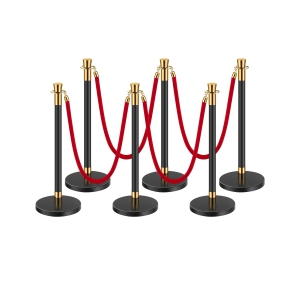 VEVOR 6 Pcs Stanchion Post, Crowd Control Barrier with 4 Red Velvet Ropes, 5 ft Stainless Steel Black Stanchion Post Queue with Sand Injection Hollow Base for Theater, Party