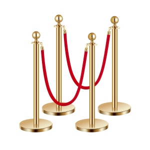 VEVOR 5 ft Stanchion Post, 4 Pcs Crowd Control Barrier Set with 2 Red Velvet Ropes, Stainless Steel Gold Stanchion Post Queue with Sand Injection Hollow Base for Theater, Party