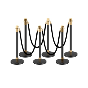 VEVOR 5 ft Stanchion Post, 6 Pcs Crowd Control Barrier with 4 Black Velvet Ropes, Stainless Steel Stanchion Post Queue with Sand Injection Hollow Base for Theater, Party, Black