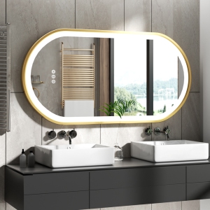 LUVODI Oval LED Bathroom Mirror 24"x48" Lighted Wall Mounted Vanity Mirror with Gold Aluminum Frame, Anti-Fog Waterproof Smart Mirror, Stepless Diammable
