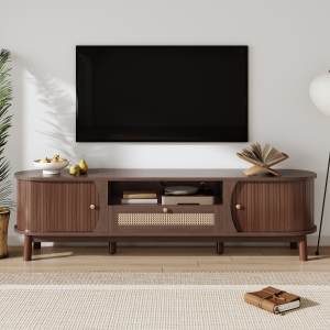 Rattan TV Stand - Solid Wood Doors, Drawers & Storage - Country Style