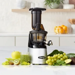 Omega Juicers MMV700S MegaMouth Vertical Low Speed Quiet Juicer with Smart Cap Spout Tap, Silver - 240-Watt(Brand-New)