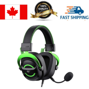 Havit H2002E Adjustable Wired Gaming Headset With Detachable Microphone, Surround Sound High Magnetic 50mm Speaker Gaming Headphones_Green + Black