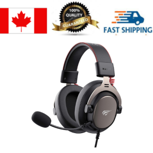 Havit H2015E Gaming 3.5mm plug headset, 53mm Speaker driver with Detachable Microphone design, compatible with PC, PS4/5 and XBOX_Black+Ochre