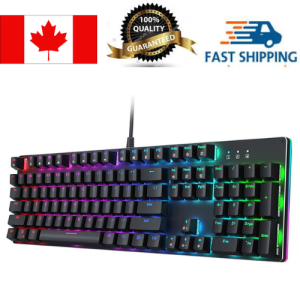 Aukey KM-G12 Wired Mechanical Gaming Keyboard, RGB Backlight, Blue Switches,104-Key Anti-Ghosting, Surround Lighting, Steel Body_Black