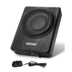 VEVOR 10" 300W Underseat Car Subwoofer, Slim Powered Car Subwoofers Under the Seat, Low Profile Audio Sub Built-in Amplifier, High/Low Level Input & Volume Controller for SUVs, Car