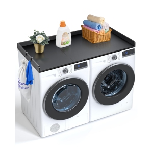 VEVOR 54" x 27" Washer Dryer Countertop with 3 Splicing Panels, Wooden Washer and Dryer Countertop with Non-Slip Pads, Water-Resistant Laundry Topper for Laundry Room Storage,Black