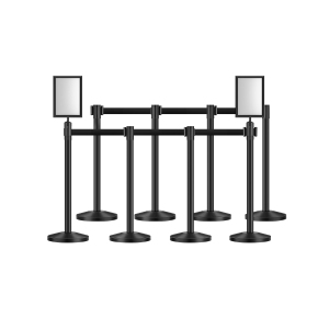 VEVOR 8 Pcs Stanchion Post, Crowd Control Barrier with 8 Retractable Belts & 2 Sign Holders, Carbon Steel Stanchion Post Queue with Sand Injection Hollow Base for Theater, Party