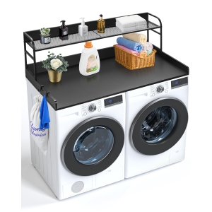 VEVOR 54" x 27" Washer Dryer Countertop with 2-Tier Shelf,Wooden Washer and Dryer Countertop with Anti-Slip Pads,Water-Resistant Laundry Topper Cover for Laundry Room Storage,Black