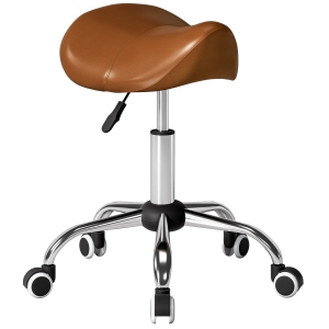 HOMCOM Ergonomic Salon Stool with Wheels, Adjustable PU Leather Saddle Chair, 360° Swivel, Healthy Posture, Saddle Chair for Massage Home Office, Brown