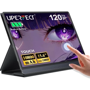 UPERFECT 15.6" Portable Monitor 120Hz Touchscreen | 1080P IPS HDR | 10800mAh Battery, Reverse Charging | Quad Speakers, Smart Case | Single Cable Connectivity for Work & Gaming