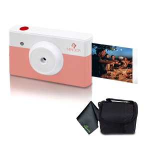 Minolta Instapix Print Camera with Printer (Coral Pink), Camera Bag, Diginerds Microfiber Cleaning Cloth, Bundle