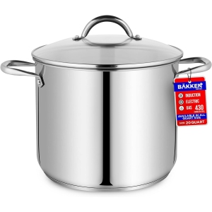 Bakken-Swiss Deluxe 20-Quart Stainless Steel Stockpot w/Tempered Glass See-Through Lid - Simmering Delicious Soups Stews & Induction Cooking - Exceptional Heat Distribution - Heavy