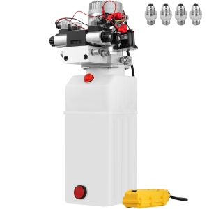 VEVOR 8 Quart/2 Gal Hydraulic Pump, Double Acting Dump Trailer Pump DC 12V, 3200 PSI Max Relief Pressure, Electric Hydraulic Power Unit for Dump Trailer Car Lifting (with 4pcs