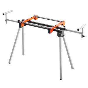 VEVOR 300lbs L. C. Miter Saw Stand, Steel Collapsible Stand for Miter Saw with One-piece Mounting Brackets Clamps, Adjustable Height & Length, Portable and Folding Miter Saw Stand